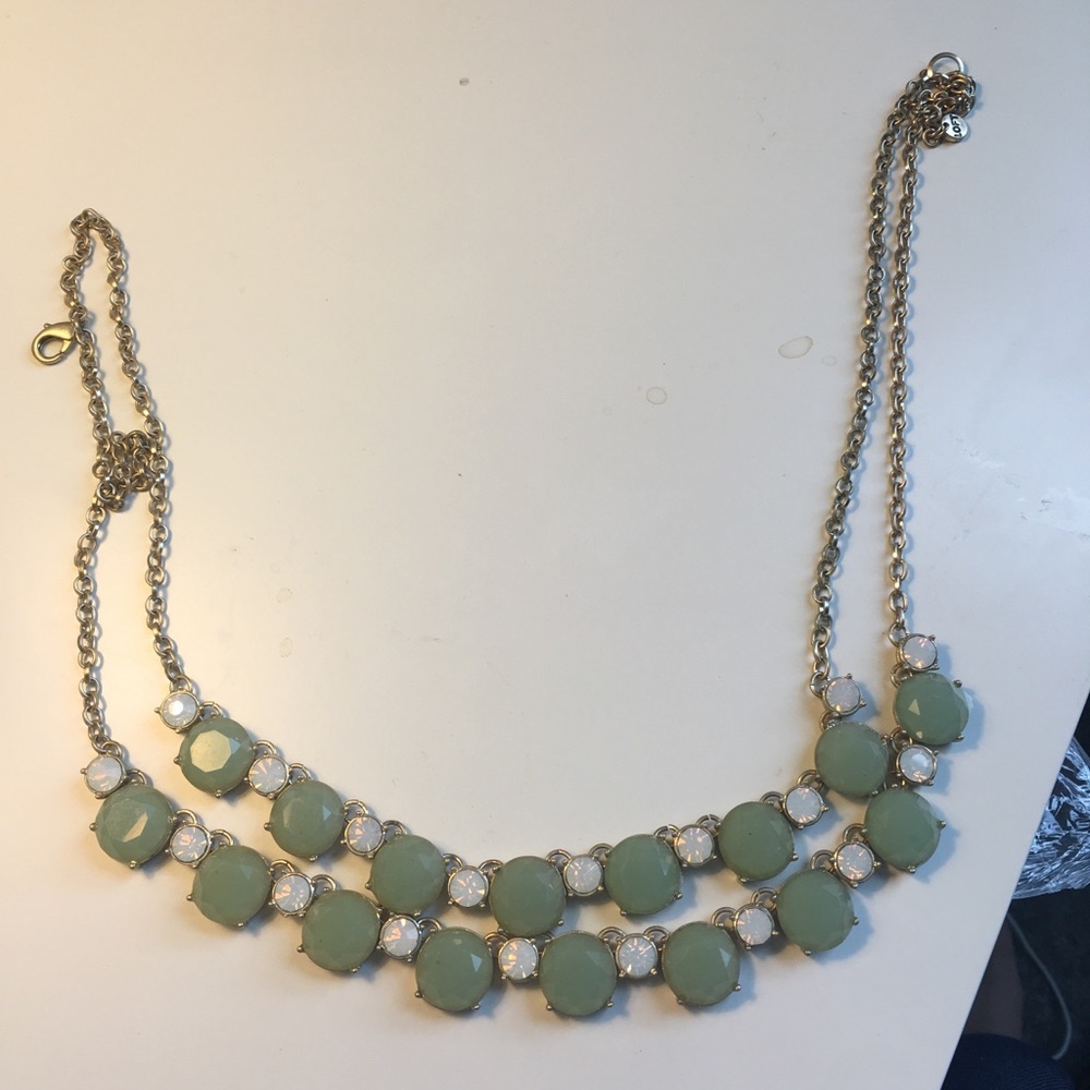 Green white and gold statement necklace